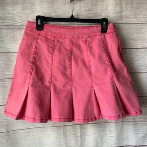 No Boundaries Pink Denim Juniors Mini Skirt Pleated Side Zipper Size 13